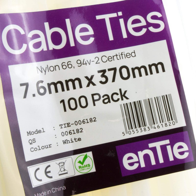 enTie Natural White Cable Ties 7.6 mm x 370 mm
