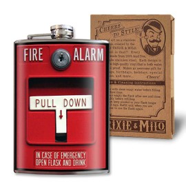 Trixie & Milo Christmas Gift for Men, Women - Stocking Stuffer Stainless Steel Funny Flasks for Firefighters - Perfect Fireman Gift for Him or Her - Holds 8 oz. of Fluid - Fire Alarm