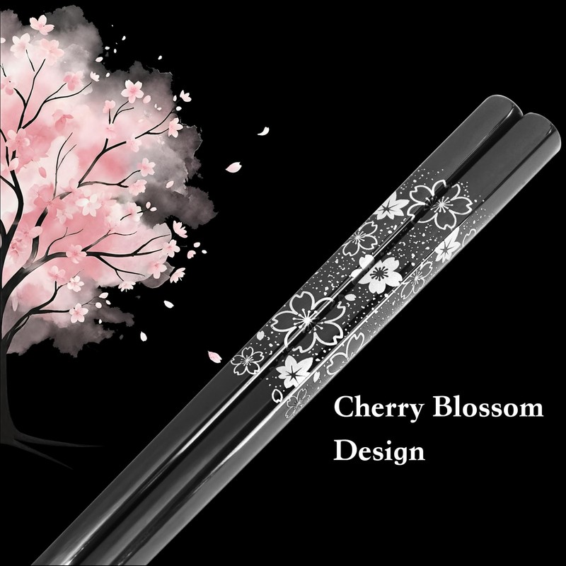 TIAKO Stainless Steel Chopsticks Set, 5 Pairs Japanese Sakura Reusable
