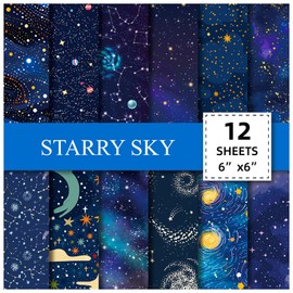 12 Sheets Universe Space Galaxy Scrapbook Paper,Vintage Starry Sky Scrapbooking Paper Pad,Journaling Scrapbooking Supplies,Cardstock Decorative Craft Paper