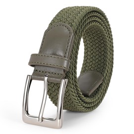 JASGOOD Braided Canvas Stretch Belt Elastic Casual Belt for Men, Women and Junior 1.3 Inches Wide,Green