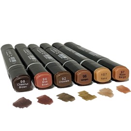 6PCS Skin Tone Markers Set, Double Tipped Soft Fine Tips and Brush Art Marker Set for Artist Adults Coloring Sketching (Deep)