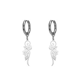 KKJOY Flower and Leaves Dangle Earrings Stainless Steel Twin Flowers Pendant Earrings Jewelry Gift for Women