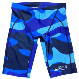 Jeorge Boys Chlorine Resistant Swimming Jammers, Competition Shorts, 250gsm Lycra, Adjustable Drawstring (AU, Numeric, 26, Blue Camoflage)