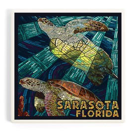 Sarasota, Florida, Sea Turtle Paper Mosaic (Absorbent Ceramic Coaster, Single, Cork Back, Kitchen Table Decor)