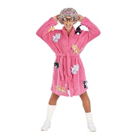 Crazy Cat Lady Adult Costume | Robe & Wig Funny Costume Set | One Size Fits Most Pink