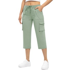 Rdruko Women's Cargo Capris Pants Lightweight Quick Dry Hiking Casual Summer Outdoor Travel Pants with Pockets,Cyan, US S
