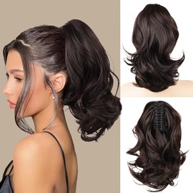 VCAY Ponytail Extension, 12 Inch Pony Tails Hair Extensions, Hold Securely, Tangle-Free,Curly Wavy Natural Looking Synthetic Claw Clip Ponytail Extension for Daily Use