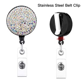 Artscope Key JoJo Extendable Rhinestone ID JoJo Key Ring for Nurse Teacher Student, ID Name Badge Holder for Card Holder ID Sleeves (Pack of 3 - Belt Clip)