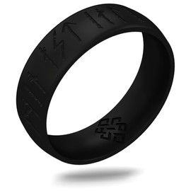 Knot Theory Viking Silicone Ring - My Love Forever in Rune Characters - Black No Inlay Size 7 6mm Breathable Comfort Fit - Valentine's Engagement Wedding Band