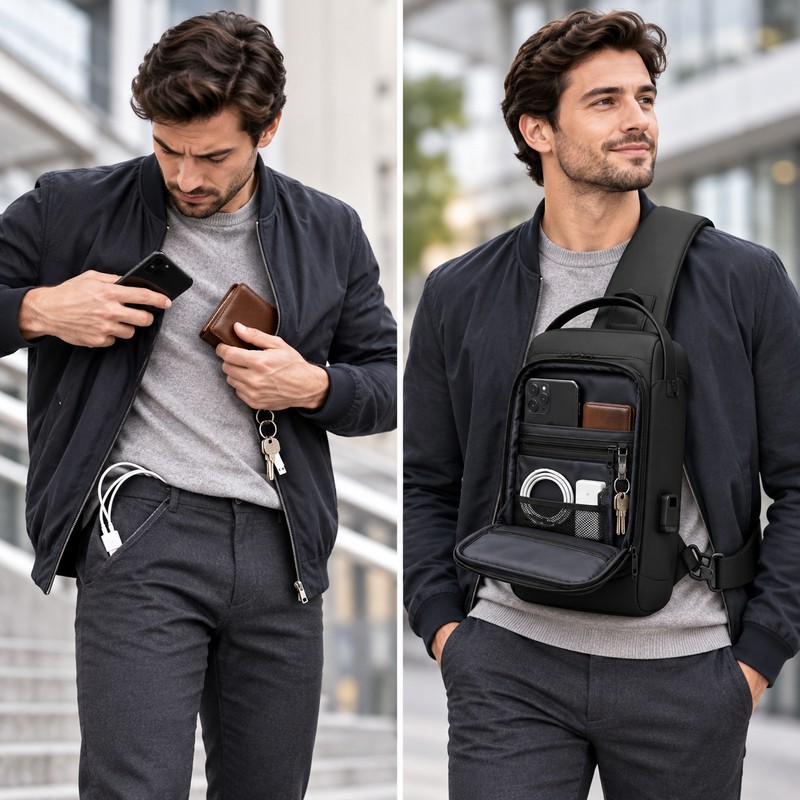 Anti-Theft Chest Bag with Combination Lock & USB Port –