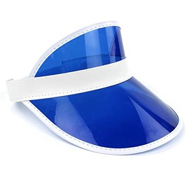 Retro Tennis Beach Plastic Sun Visors Hats, (Pack of 12), Blue, One Size