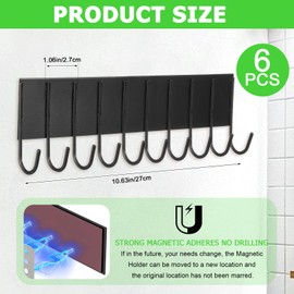 6 Pcs Magnetic Key Holder for Fridge with 10 Hooks, Magnetic Utensil Holder for Wall, Strong Magnetism Keys Hanger Hooks Organizer for Kitchen Metal Door Garage Tools Towel Purse
