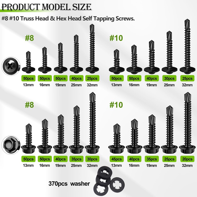 mxuteuk 1170PCS #8#10 Self Tapping Screws for Metal,410 Stainless Steel