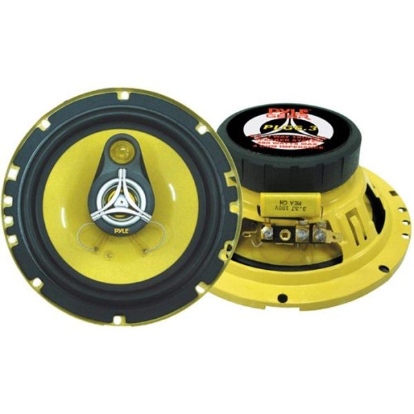 Pyle Car Three Way Speaker System - Pro 6.5 Inch 280 Watt 4 Ohm Mid Tweeter Component Audio Sound Speakers For Car Stereo w/ 40 Oz Magnet, 2.25” Mount Depth Fits Standard OEM - Pyle PLG6.3 (Pair),Yellow/Black
