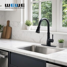 WEWE Vintage Kitchen Faucet with Pull Down Sprayer, Stainless Steel 1 or 3 Hole High Arc Single Handle Antique Sink Faucet for Classic Modern Ktichen, Matte Black
