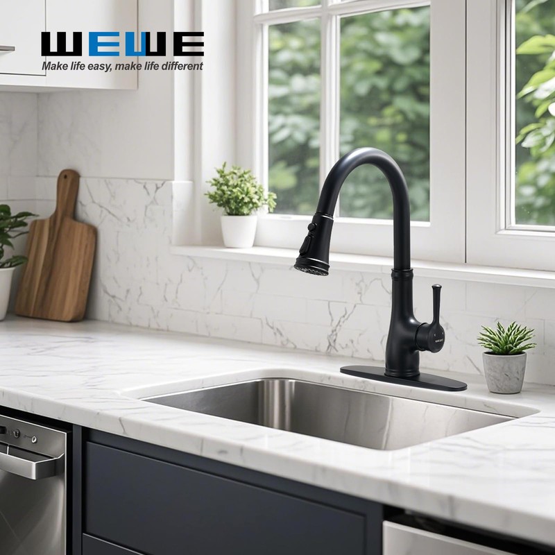 WEWE Vintage Kitchen Faucet with Pull Down Sprayer, Stainless Steel