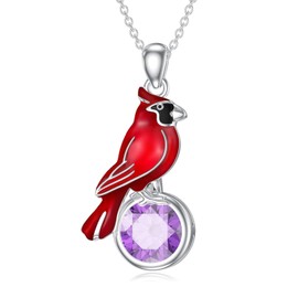 LONAGO Cardinal Necklace with Birthstone 925 Sterling Silver Red Bird Necklace Memorial Cardinals Appear When Angels Are Near Jewelry Gifts for Women Mom（June）