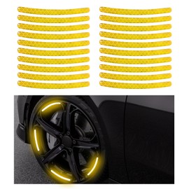 Augeny 20PCS Reflective Car Wheel Decorative Stripe Stickers, Anti-Scratch Night Safety Warning Sticker, Fluorescent Tire Rims Decal, Auto Exterior Decor Accessories for Most Vehicles (Yellow)