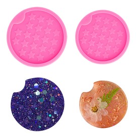 2PCS Car Coaster Molds Diameter 2.5/2.8 inches Round Coaster Silicone Mold Star Pattern Super Glossy Resin Silicone Mold DIY Epoxy Mould Polymer Clay Silicone Molds Decoration Craft