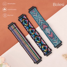 Bolesi 3 Pack 18mm Stretchy Nylon Watch Bands for Garmin Venu 2S / Venu 3S /Vivoactive 4S/ Vivoactive 3S,Soft Sport Band Quick Release Wristband Loop Elastic Strap for Men Women