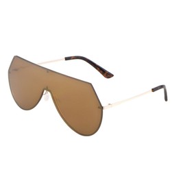Dweebzilla Rimless Oversized Flat Top Shield Aviator Sunglasses (Gold & Tortoise Frame, Brown Amber)