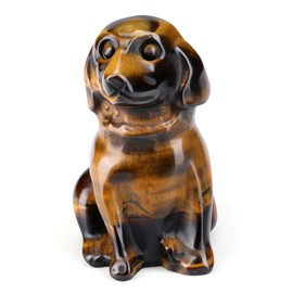 Jovivi Tiger Eye Dog Crystal Figurines Home Decor Carved Gemstone Pet Animal Cute Puppy Dog Statue Stone Energy Sculpture Healing Crystals Gifts for Women Men