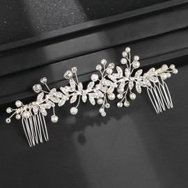 Crystal Bridal Rhinestone Leaves Hair Comb with Sparkly Hairpieces for Women - Silver Wedding Side Hair Accessories for Bride and Bridesmaid
