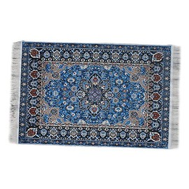 EMiEN Blue Floral Print Vintage Woven Carpet Rug Blanket Miniature Ornament Kits,Miniature Ornament for DIY Dollhouse Decoration