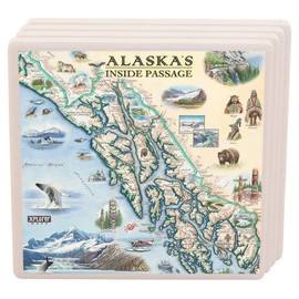 Alaska's Inside Passage Map Ceramic Coasters with Cork Base - Set of 4