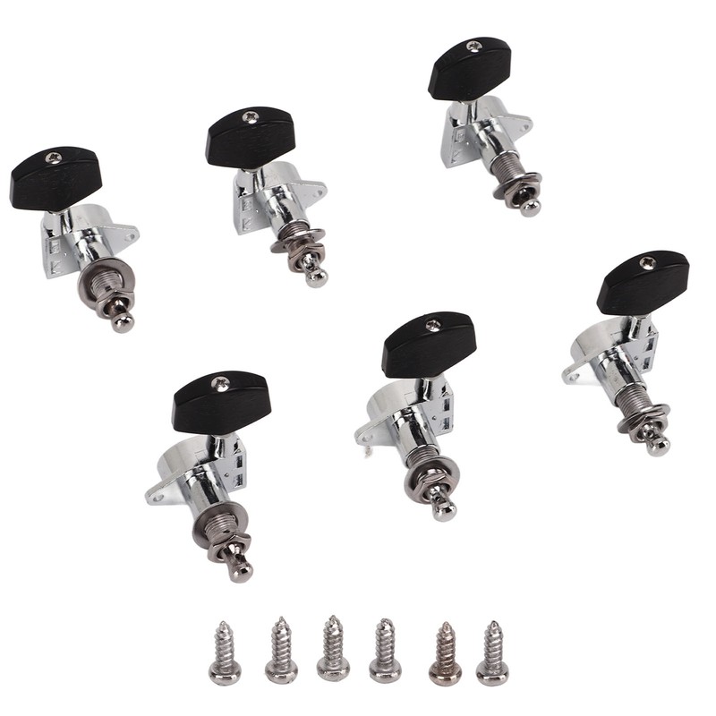 6 Pcs Guitar Tuning Pegs 3L3R Metal Body Black Wood