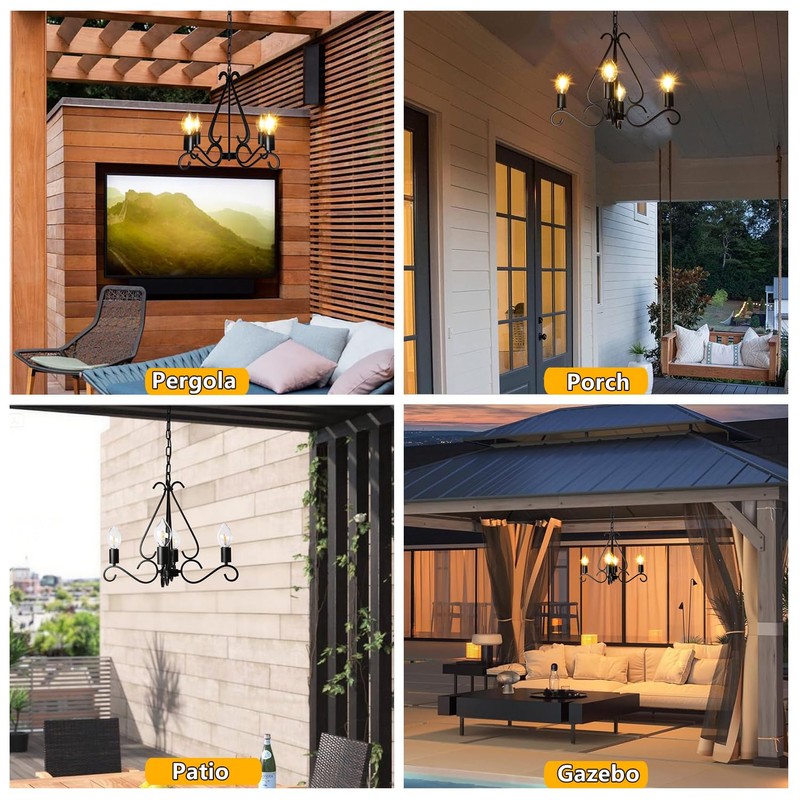 TWINKVILLA Solar Chandelier Outdoor, 4-Lights 23" Rustic Farmhouse Industrial Iron