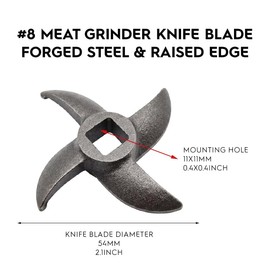 4 Pack #8 Meat Grinder Knife Cutting Blade Cross Shaped with Raised Edge Curved, Forge Steel Knife Cutter with Outer Diameter 2.1" 54mm Center Mounting Hole 0.4x0.4" 11x11mm
