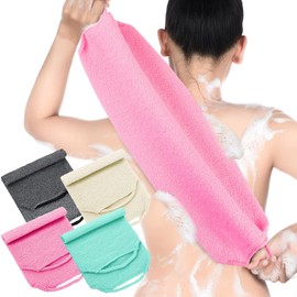 Depurador de Espalda Exfoliante con Asas 4 Exfoliantes de Espalda de Nailon Lavadoras de Espalda Extendido Toallita Exfoliante Elástica para Tirar (Rosa, Azul Lago, Gris, Blanco Crema)