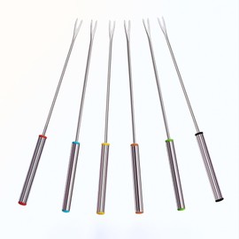 Stainless Steel Fondue Forks, Chocolate Dipping Fork with Heat Resistant Handle, Colors 6P