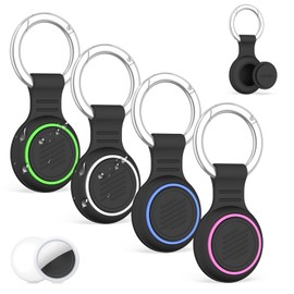 [4-Pack] Silicone Case for AirTag 2/1, Waterproof Air Tag Holder with Key Ring Full Protective Cover Hidden AirTags Holder for Kids Backpacks, Keys, Luggage, Pet Collars (White/Blue/Green/Rose Red)