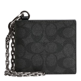 COACH Men's Billfold Wallet with Chain Canvas, Charcoal Signature, One Size