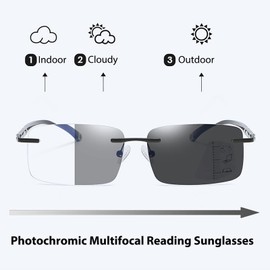 KISSOUL Photochromic Multifocus Progressive Reading Glasses Men Women Multifocal Transition Anti-blue Light Sunglasses Reader