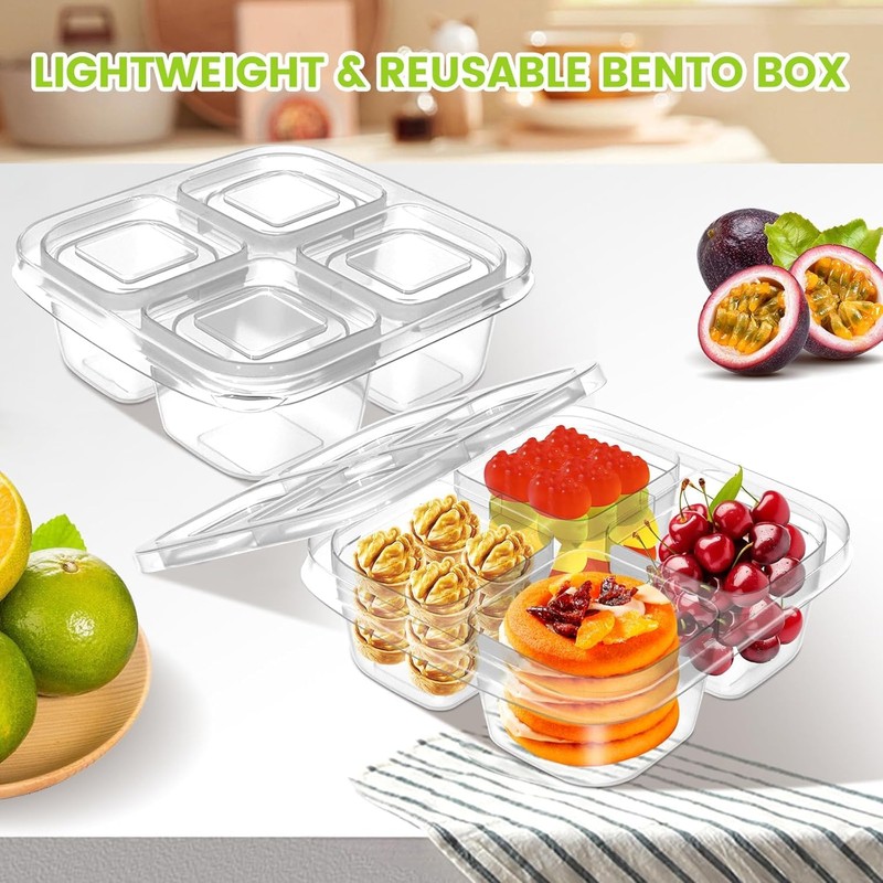 LATERN 25Pcs Bento Snack Containers, 16CM x 16CM 4 Compartments