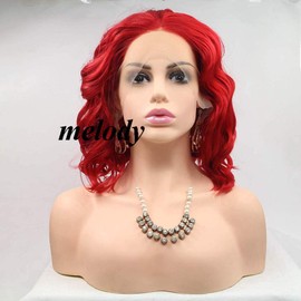 Melody Wigs Short Red Curly Wigs Synthetic Red Lace Front Wigs For Women Hair Heat Resistant Fiber Short Hair Wigs Cosplay Wigs 14"