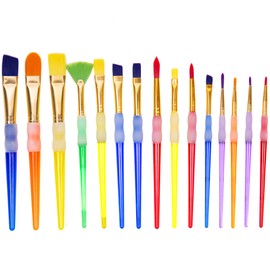 Horizon Group USA E-Z Grip Paint Brushes - 15 All Purpose Easy Grip Paint Brushes, Soft Rubber Grip Handle, Great with Watercolor, Acrylic & Washable Paints. Assorted Multicolored
