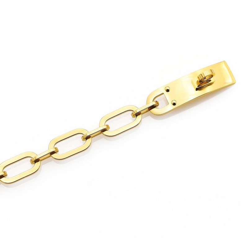 FOMCORT 18K Gold Plated Turn Lock Necklace，Classical Fashion Stainless Steel