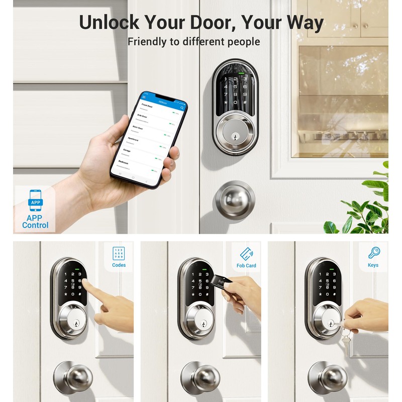 Veise RZ06C Smart Locks for Front Door, 2 Knob Handle