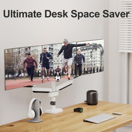 MOUNT PRO Triple Monitor Stand, 3-Monitor Desk Mount for Screens Up to 32 Inch, Full Motion Gas Spring Arm, Heavy Duty, VESA, White