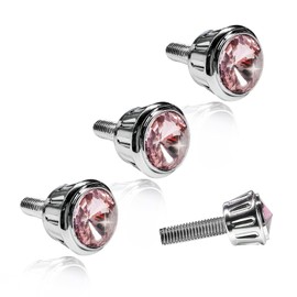 ZNDAW 4PCS Bling License Plate Screws Kit, Anti Theft Car Tag Frame Fasteners with Rhinestone Screw Caps, Rustproof Anti-Rattle Bolts Sparkling Decor for Securing Licence Plates (Pink,4p)