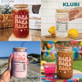 KLUBI Mama Gifts for Mothers Day from Daughter - Mom Glass Tumbler 16 Ounce Mama Cups Tumbler with Straw - Birthday Gift for Mom Iced Coffee Glass Nutritional Facts