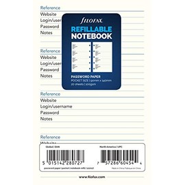 Filofax Refillable Notebook Refill, Password Paper, White
