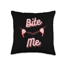 Bite Me Vampire Teeth with Blood Drops Throw Pillow
