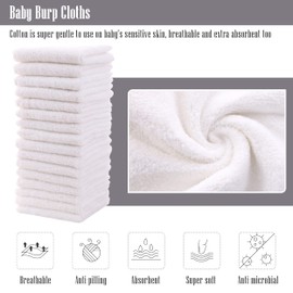 Cute Castle Ultra-Soft Baby Washcloths, 16 Pack - 9" by 9", Gentle on Sensitive Skin for Face and Body, Plush, Super Absorbent Wash Clothes for Girls and Boys, White