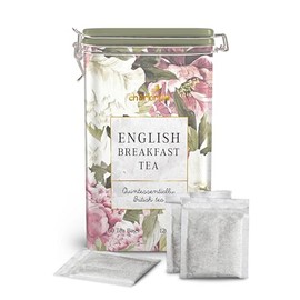 Charbrew Spring Floral English Breakfast Metal Tea Tin Caddy Gift – 60 Teabags Black Tea Blend